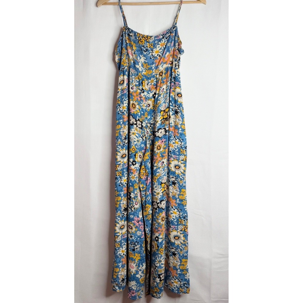 Natural Life Women Small Blue Floral Festival Boho Hippie Jumpsuit Wide Leg